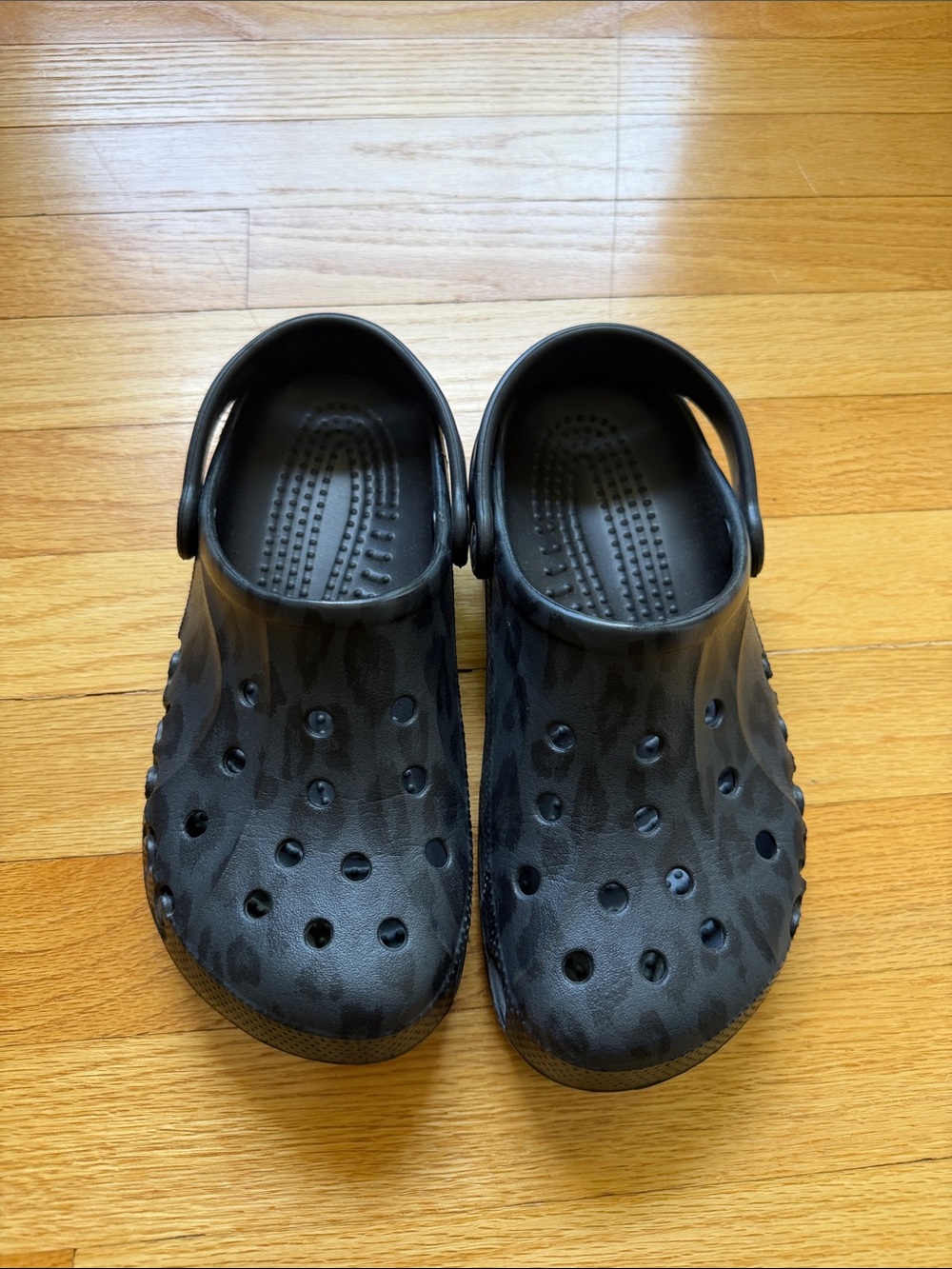 cheetah pattern black crocs